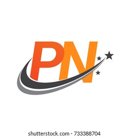 initial letter PN logotype company name colored orange and grey swoosh star design. vector logo for business and company identity.