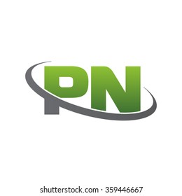 initial letter PN swoosh ring company logo green gray