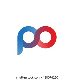 initial letter po linked round lowercase logo blue red