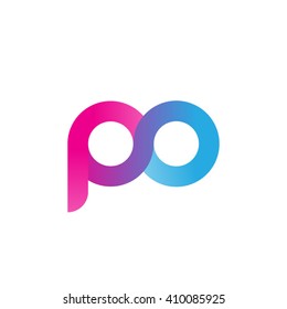 initial letter po linked round lowercase logo pink blue purple