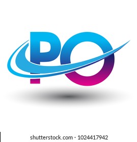 initial letter PO logotype company name colored blue and magenta swoosh design. vector logo for business and company identity.
