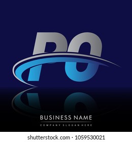 initial letter PO logotype company name colored blue and grey swoosh design. vector logo for business and company identity.