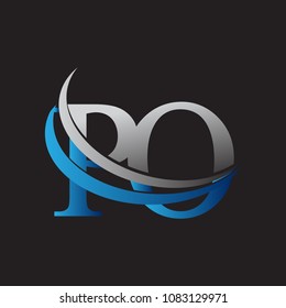 initial letter PO logotype company name colored blue and grey swoosh design. vector logo for business and company identity.