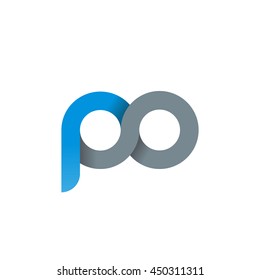 initial letter po modern linked circle round lowercase logo blue gray