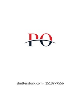 Initial letter PO, overlapping movement swoosh horizon logo company design inspiration in red and dark blue color vector