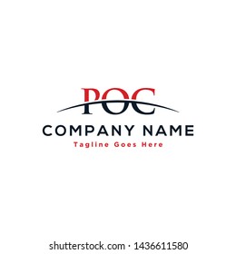 Initial letter POC, overlapping movement swoosh horizon logo company design inspiration in red and dark blue color vector