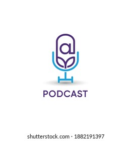 Initial letter A Podcast audio record logo design vector. Modern flat minimalist concept