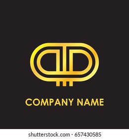 Initial letter PP elegant gold reflected lowercase logo template in black background