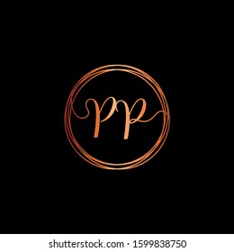 initial letter PP handwriting with circle element template. Creative beauty fashion or clothing. Initial logo of the couple's name in the style of a hand drawing for the concept of marriage - vector