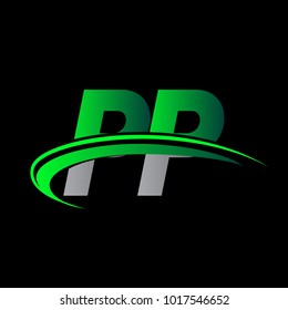 initial letter PP logotype company name colored green and black swoosh design. vector logo for business and company identity.