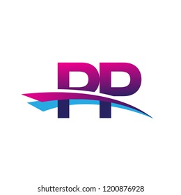 initial letter PP logotype company name colored blue and magenta swoosh design. vector logo for business and company