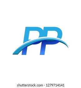 initial letter PP logotype company name colored blue and swoosh design. vector logo for business and company identity.