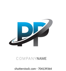 initial letter PP logotype company name colored blue and grey swoosh design. logo design for business and company identity.