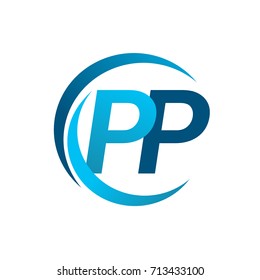 initial letter PP logotype company name blue circle and swoosh design. vector logo for business and company identity.
