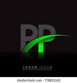 initial letter PP logotype company name colored green and black swoosh design. vector logo for business and company identity.
