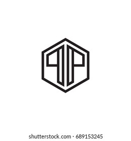 Initial letter PP, minimalist line art monogram hexagon logo, black color