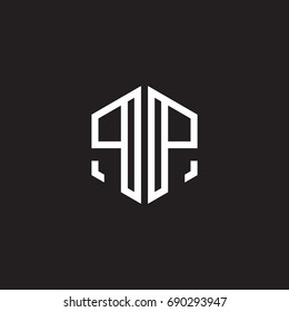 Initial letter PP, minimalist line art monogram hexagon shape logo, white color on black background