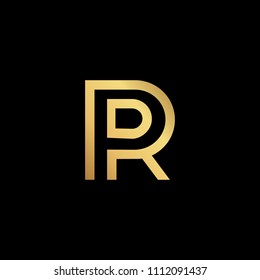 Initial letter PP PR RP minimalist art logo, gold color on black background