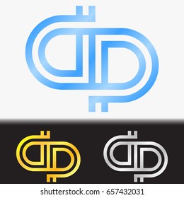 Initial letter PP premium blue metallic rotated lowercase logo template in white background, and custom preview in gold and silver color