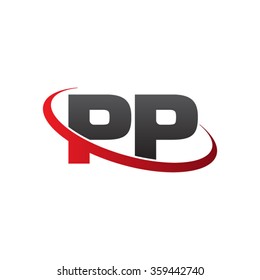 initial letter PP swoosh ring company logo red black