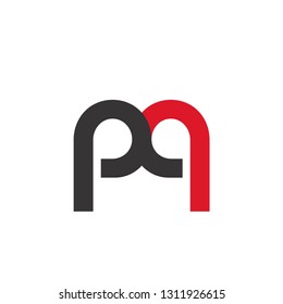 Initial Letter PQ Linked Circle Lowercase Logo Black Red Icon Design Template Element - Vector