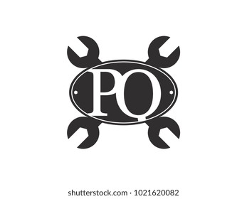 Initial letter PQ logo automotive club with crossed wrench black