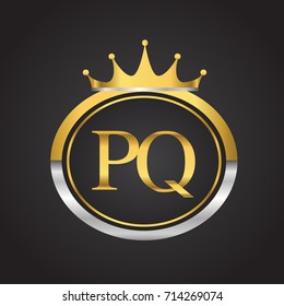 initial letter PQ logotype company name with oval shape and crown, gold and silver color. vector logo for business and company identity.