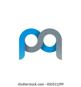 initial letter pq modern linked circle round lowercase logo blue gray