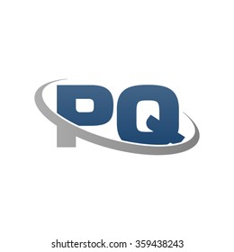 initial letter PQ swoosh ring company logo blue gray