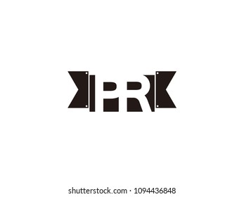 Initial letter pr black ribbon logo design