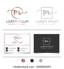 Initial letter PR calligraphy handwritten logo. Feminine logo collections and business card template. handwriting logo of initial signature, wedding, fashion, floral and botanical.
