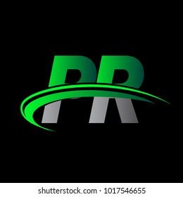 initial letter PR logotype company name colored green and black swoosh design. vector logo for business and company identity.