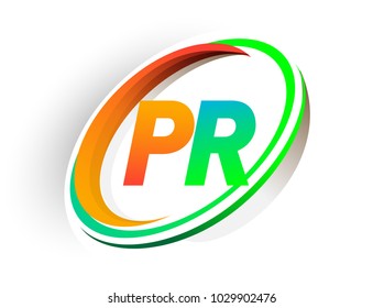 initial letter PR logotype company name colored orange and green circle and swoosh design, modern logo concept. vector logo for business and company identity.