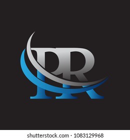 initial letter PR logotype company name colored blue and grey swoosh design. vector logo for business and company identity.