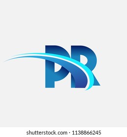 initial letter PR logotype company name colored blue and swoosh design. vector logo for business and company identity.
