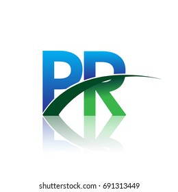 initial letter PR logotype company name colored blue and green swoosh design. vector logo for business and company identity.
