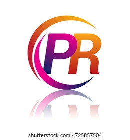 initial letter PR logotype company name orange and magenta color on circle and swoosh design. vector logo for business and company identity.