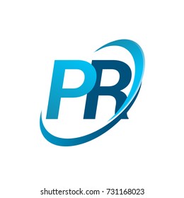 initial letter PR logotype company name colored blue swoosh design concept. vector logo for business and company identity.