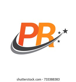 initial letter PR logotype company name colored orange and grey swoosh star design. vector logo for business and company identity.