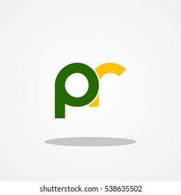 Initial letter PR lowercase logo design template green army yellow gold