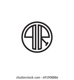 Initial letter PR, minimalist line art monogram circle logo, black color