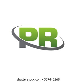 initial letter PR swoosh ring company logo green gray