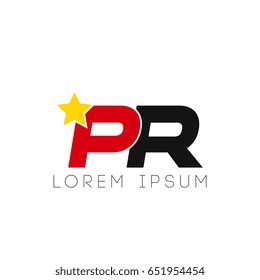 Initial letter pr yellow star logo red black