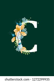 Initial letter, Printable poster, Flower art, Initial logo, Text signature print, Wedding initial, Monogram