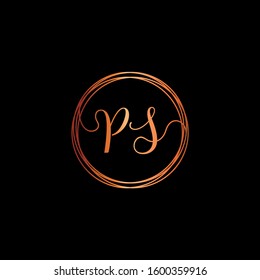 initial letter PS handwriting with circle element template. Creative beauty fashion or clothing. Initial logo of the couple's name in the style of a hand drawing for the concept of marriage - vector