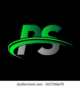 initial letter PS logotype company name colored green and black swoosh design. vector logo for business and company identity.