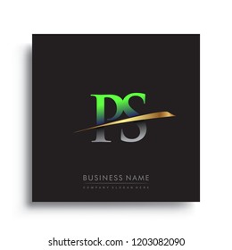 initial letter PS logotype company name colored green and gold swoosh design. vector logo for business and company