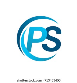 initial letter PS logotype company name blue circle and swoosh design. vector logo for business and company identity.