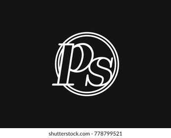 Initial letter ps lowercase outline inside the circle logo template white on black background