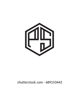 Initial letter PS, minimalist line art monogram hexagon logo, black color